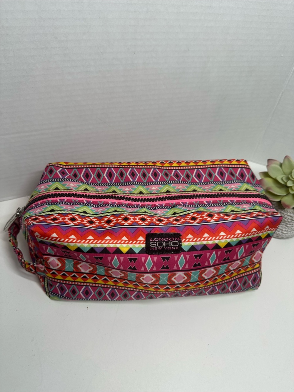 Soho Multicolor Aztec Cosmetic Pouch - Pink and Orange Accents